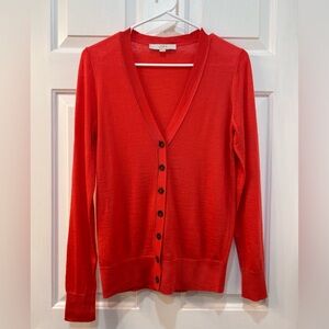Loft Lightweight Wool Infused Sweater Cardigan Sz S Coral Layering Cottage Beach